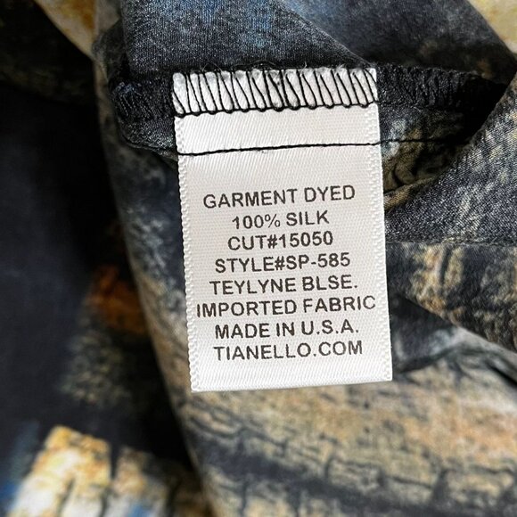 Tianello Blue Multicolor Silk Abstract Print Tunic Blouse Size Large - Picture 11 of 13